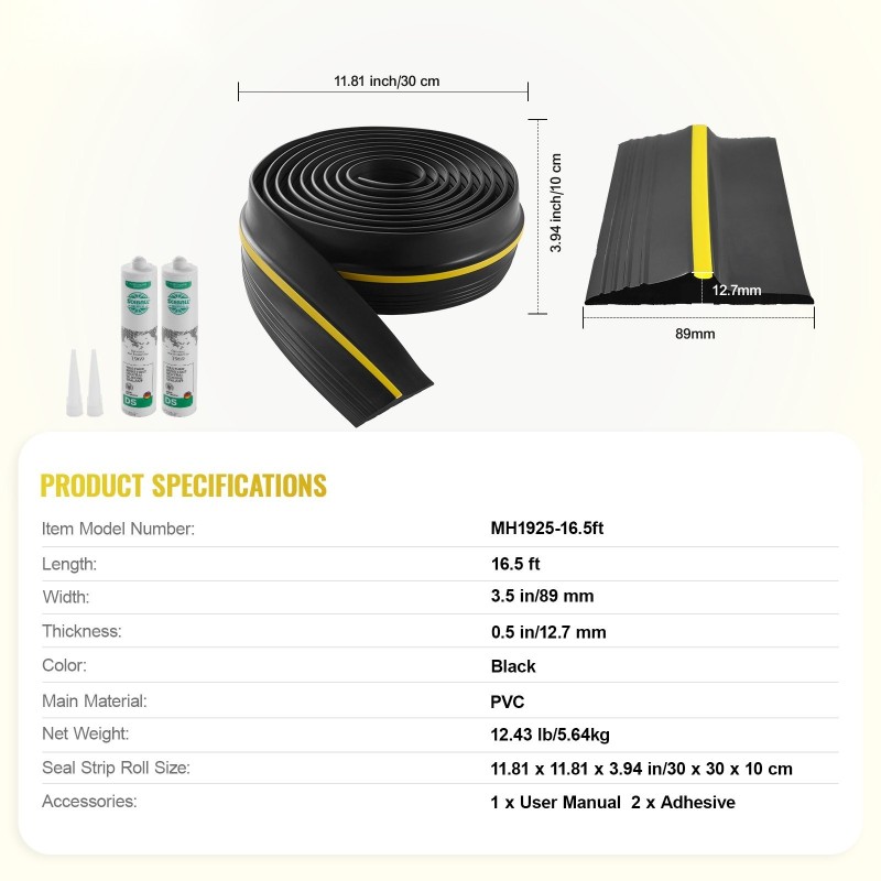 Autotallin oven kynnystiiviste PVC 5,03 m 89 mm 12,7 mm musta