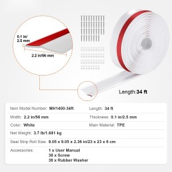 Autotallin oven ylä- ja sivutiiviste TPE 34 jalkaa valkoinen liimapinta ja ruuvit