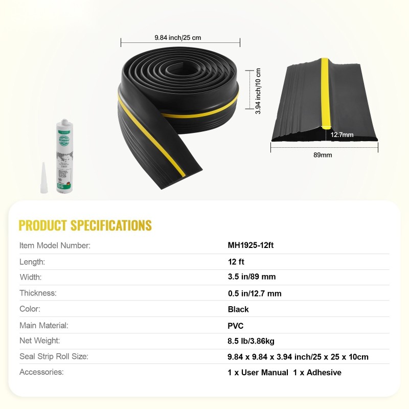 Autotallin kynnyksen tiivistenauha muovia liimallinen 3,66 metriä 89 millimetriä musta