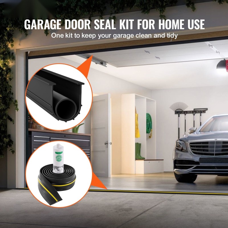 Autotallin oven alatiiviste ja kynnyssesetti PVC-muovi 16 jalkaa musta liimalla T-kiskollisiin oviin