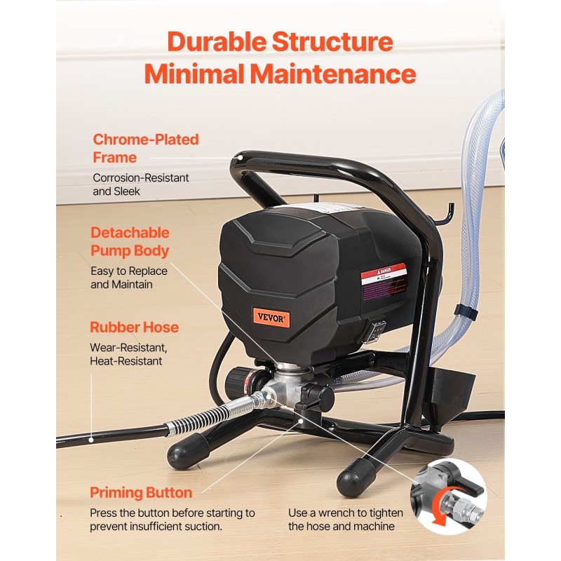 Jalustallinen ilmaton maalisumutin 650W 3000psi kromattu runko jatkovarsi puhdistussarja