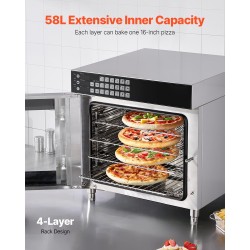 Pöytämallinen kiertoilmauuni 58 litraa 4 tasoa 2800 wattia karkaistu lasiovi ruostumaton teräs