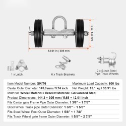 Raskaan käytön liukuporttisarja teräsrunko kumipyörät 146 mm kantavuus 272 kg