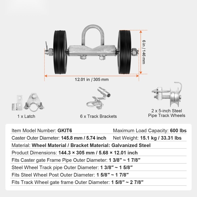 Raskaan käytön liukuporttisarja teräsrunko kumipyörät 146 mm kantavuus 272 kg