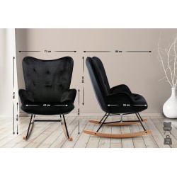 Moderni samettinen keinutuoli pehmustetulla istuimella ja puisilla jalaksilla