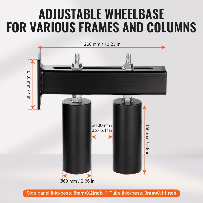 Liukuportin ohjainpakkaus teräskannatin T-muotoinen kaksoisnylonrullat 60 mm säädettävä väli 5–130 mm