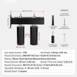 Liukuportin ohjainpakkaus teräskannatin T-muotoinen kaksoisnylonrullat 60 mm säädettävä väli 5–130 mm