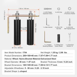 Liukuportin rullasarja kaksinkertaisilla nylonrullilla L-muotoisella teräskannattimella säädettävällä rullavälillä