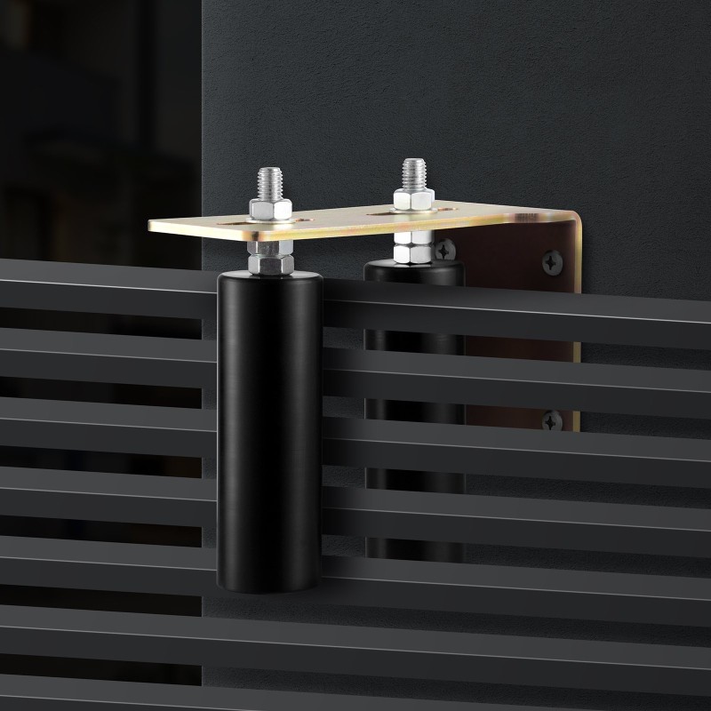 Liukuportin rullasarja kaksinkertaisilla nylonrullilla L-muotoisella teräskannattimella säädettävällä rullavälillä