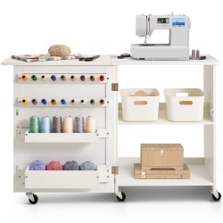 Taittuva ompelupöytä MDF avattuna 117 cm leveä ja 40 cm syvä säilytystilalla