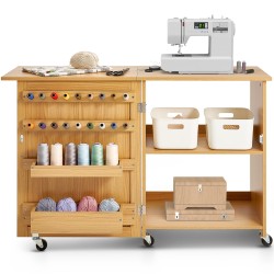 Taitettava ompelupöytä MDF ja PB luonnonpuunsävy säilytystilalla