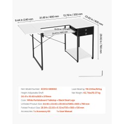 Taitettava ompelupöytä lastulevypöytätaso teräsjaloilla 3 laatikkoa taittuva sivuhylly korkeussäädettävä hylly