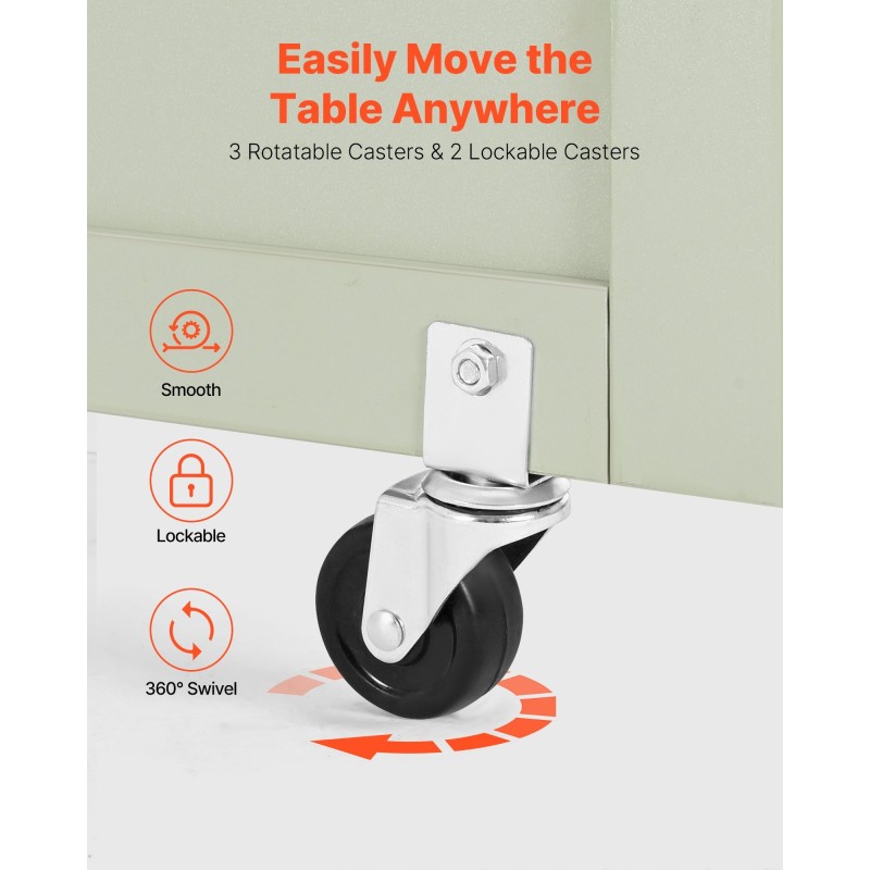 Taitettava ompelupöytä PB-levy vaaleanvihreä 5 pyörää 2 lukittavaa 2 säilytysastiaa 20 puutappia