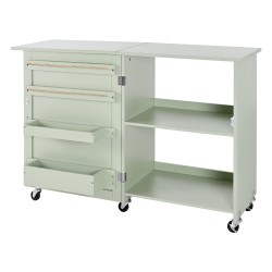 Taitettava ompelupöytä PB-levy vaaleanvihreä 5 pyörää 2 lukittavaa 2 säilytysastiaa 20 puutappia