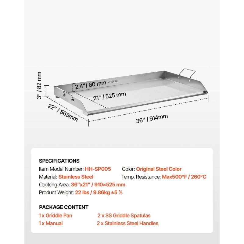 Tasoparila 36x22 tuumaa ruostumattomasta teräksestä kaasugrilliin teppanyakille ja retkeilyyn