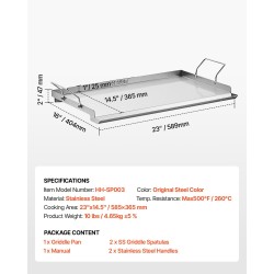 Tasolevy ruostumattomasta teräksestä 585x365 mm kaasugrilliin sivukahvoilla teppanyakille