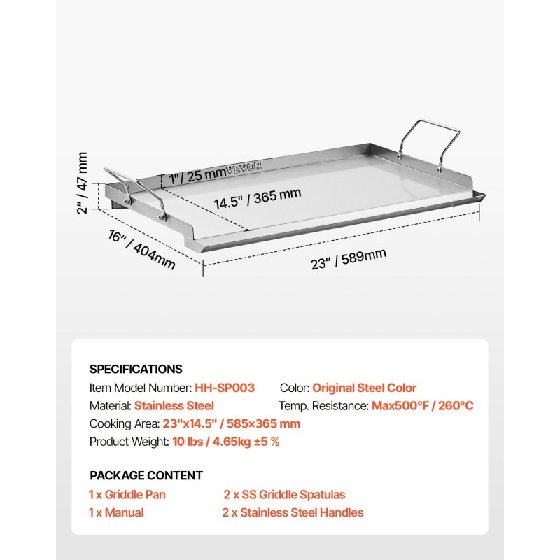 Tasolevy ruostumattomasta teräksestä 585x365 mm kaasugrilliin sivukahvoilla teppanyakille