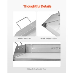 Ruostumaton teräs tasoparila 18x16 tuumaa kaasugrilliin kahvoilla