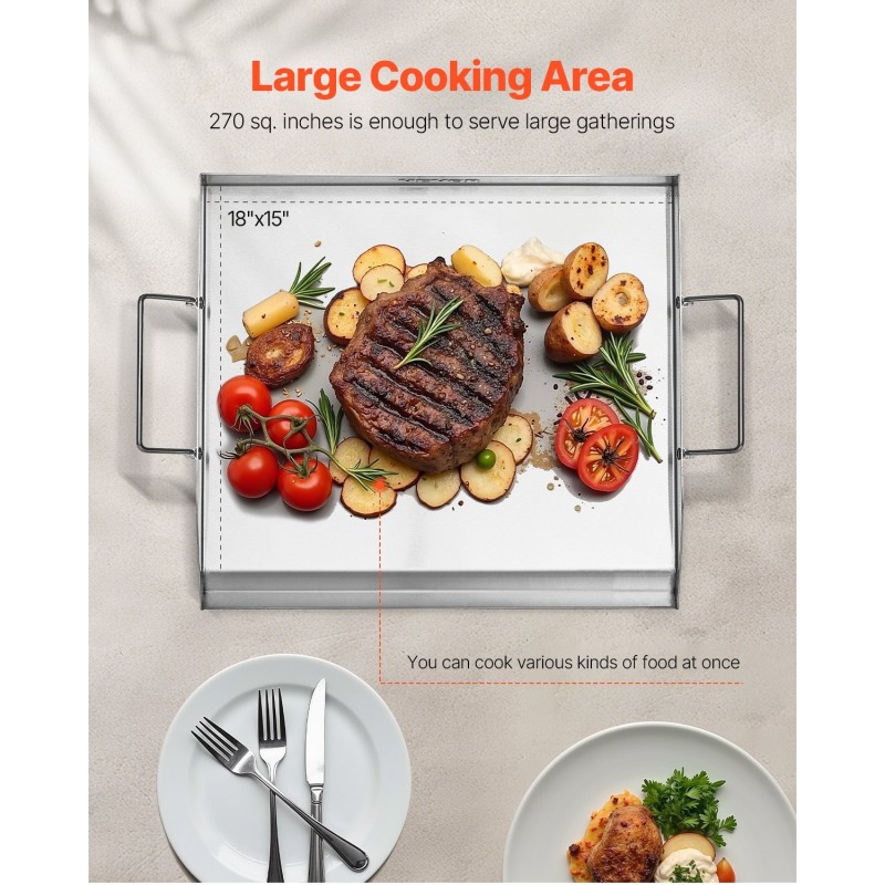 Ruostumaton teräs tasoparila 18x16 tuumaa kaasugrilliin kahvoilla