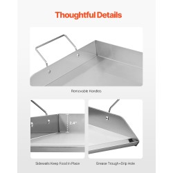 Ruostumaton teräs paistolevy 809x370 mm kahvoilla grillaukseen ja retkille