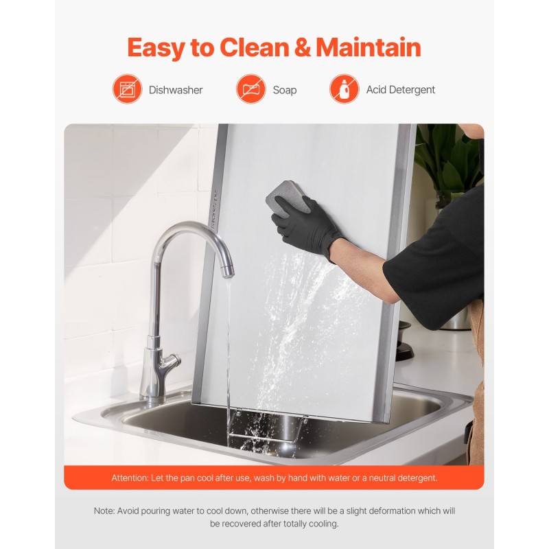 Ruostumaton teräs paistolevy 809x370 mm kahvoilla grillaukseen ja retkille