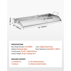 Ruostumaton teräs paistolevy 809x370 mm kahvoilla grillaukseen ja retkille