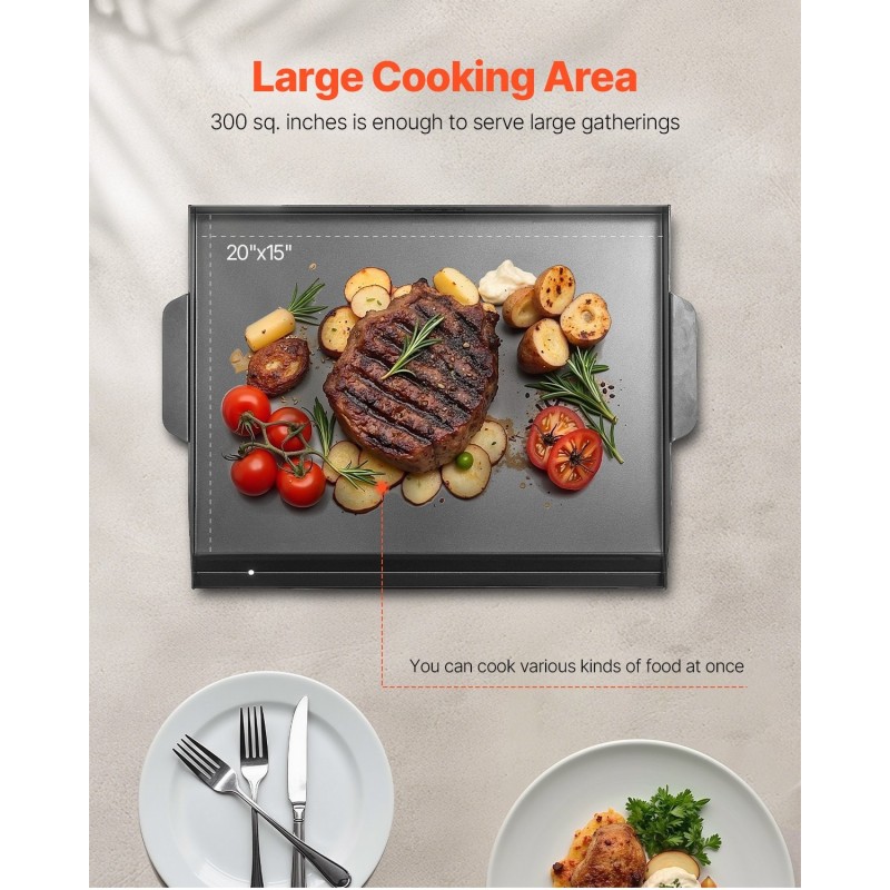 Hiiliteräs paistolevy 22x16-tuumainen kaasugrillille musta retkeilyyn ja pihajuhliin