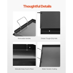 Hiiliteräksinen suorakaiteinen grillitaso 606x360 mm kaasugrilleihin kannettavilla kahvoilla