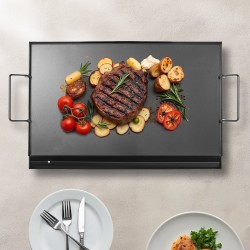 Hiiliteräksinen suorakaiteinen grillitaso 606x360 mm kaasugrilleihin kannettavilla kahvoilla