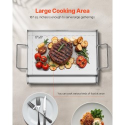 Ruostumaton teräs suorakulmainen paistolevy 17x13 tuumaa kaasugrillille kantokahvoilla