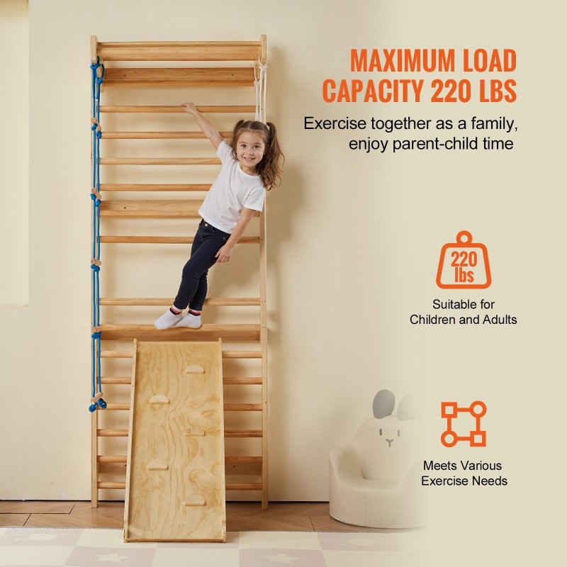 Sisäseinäteline mäntypuinen viisitoiminen 15-tasoa 99,8 kilogramman enimmäiskuorma lapsille ja aikuisille