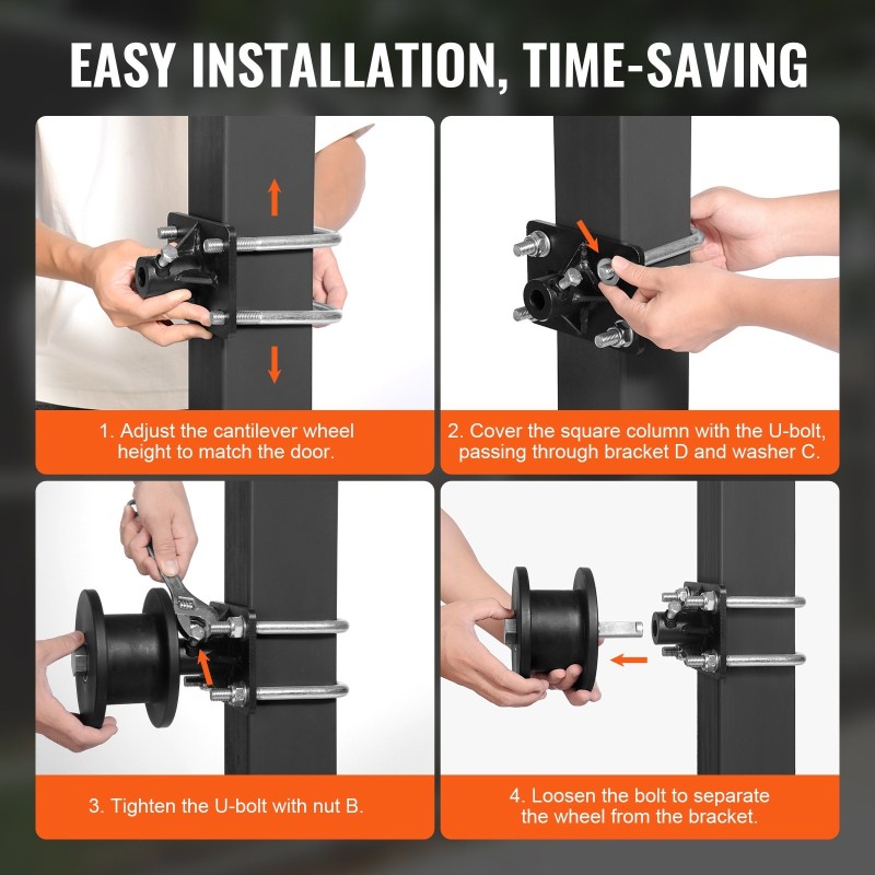 Liukuporttisarja teräskiinnikkeillä Q235B ja 150 mm nailonpyörillä 4 kpl vapaasti kannateltaville porteille