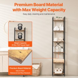 Metallinen kapea korkea kirjahylly 6 tasoa MDF hyllyillä kaatumissuojalla