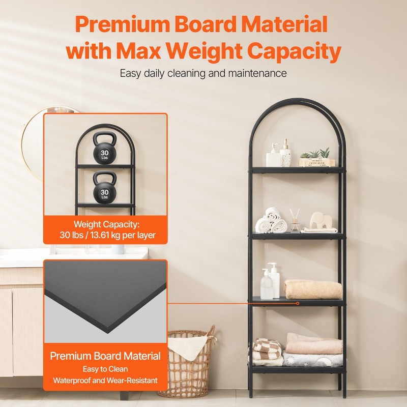 Metallinen kirjahylly nelitasoinen MDF hyllytasot säädettävät jalkatassut kaatumissuoja