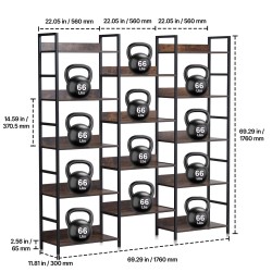 Metallinen 14-tasoinen avohyllyinen kirjahylly vapaasti seisova teolliseen sisustukseen