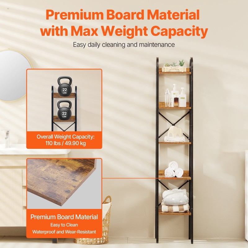 Kirjahylly metallia kapea viisitason korkea MDF hyllyillä kaatumissuojalla