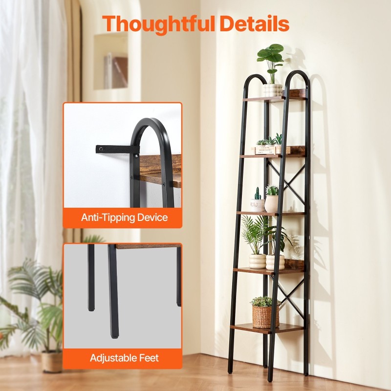 Kirjahylly metallia kapea viisitason korkea MDF hyllyillä kaatumissuojalla