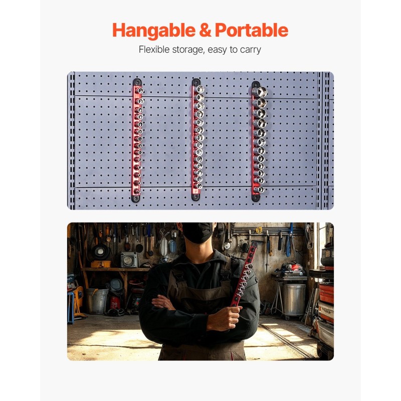 Hylsyjen järjestelykiskosarja 3 kiskoa anodisoitua alumiinia 1/4 3/8 ja 1/2 tuuman