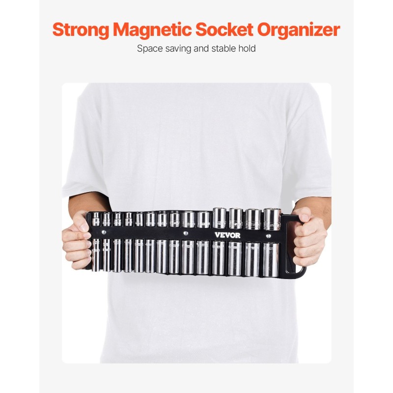 Hylsysäilyteline ABS-muovi 3-osainen 76 paikkaa 1/4 3/8 1/2 magneettipohjalla kahvalla