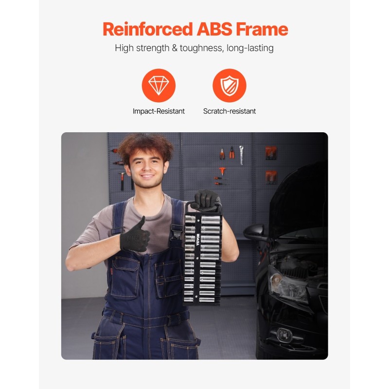 Hylsysäilyteline ABS-muovi 3-osainen 76 paikkaa 1/4 3/8 1/2 magneettipohjalla kahvalla