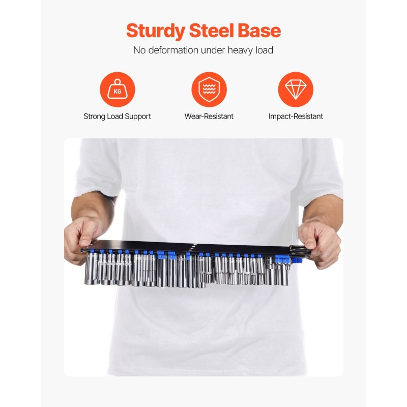 Hylsyjen järjestelyalusta teräs ABS-muovi 2 kpl 160 hylsylle 1/4 3/8 1/2