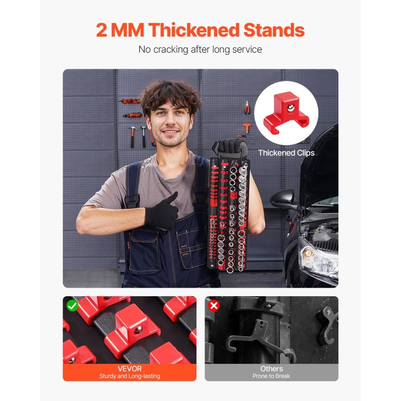 Hylsyjen järjestelyalusta teräs ABS-muovi 2 kpl 160 hylsylle 1/4 3/8 1/2