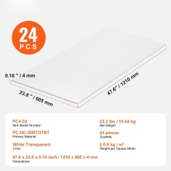 Polykarbonaattilevyt kasvihuoneen kattoon 1210 x 605 x 4 mm 24 kpl UV-suojatut