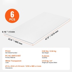 Polykarbonaattiset kasvihuonelevyt 6 kpl 1210x605x4 mm läpinäkyvät UV-suojatut