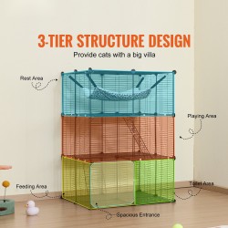 3-tasoinen teräslankainen kissahäkki 711 x 711 x 1041 mm musta riippumatto