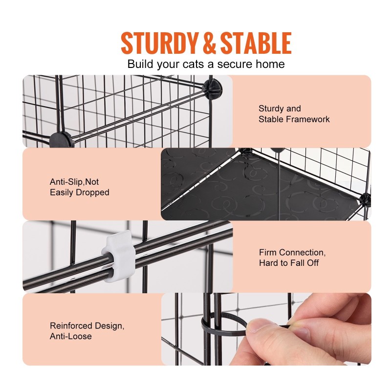 3-tasoinen teräslankainen kissahäkki 711 x 711 x 1041 mm musta riippumatto