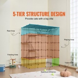 Kissanhäkki 4-tasoinen teräslankainen musta 1371 x 1041 x 1754 mm 5 ovella