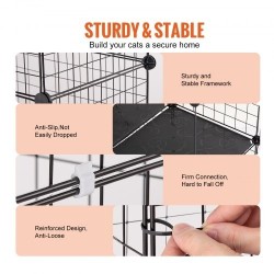 Kissanhäkki 4-tasoinen teräslankainen musta 1371 x 1041 x 1754 mm 5 ovella