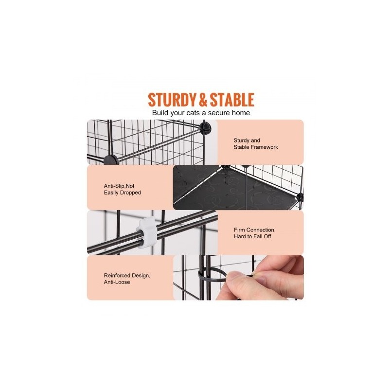 Kissanhäkki 4-tasoinen teräslankainen musta 1371 x 1041 x 1754 mm 5 ovella