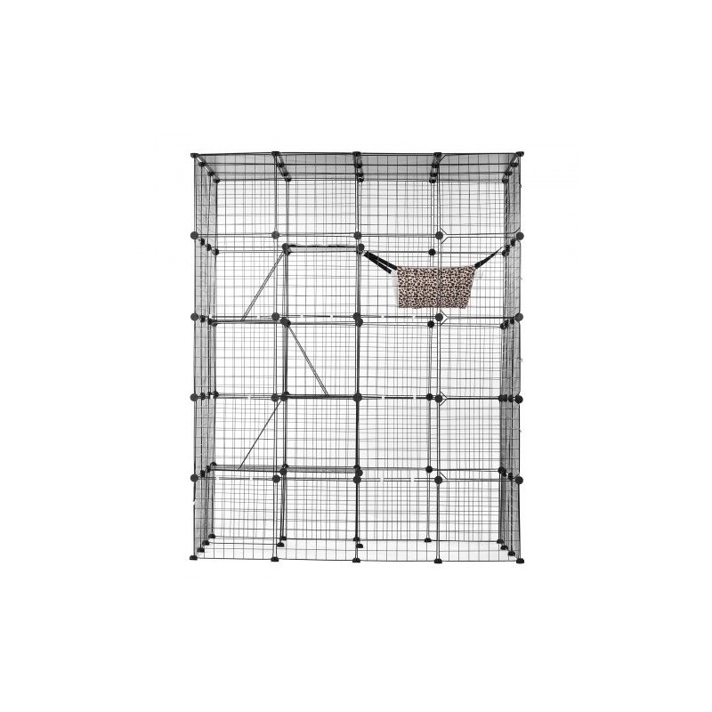 Kissanhäkki 4-tasoinen teräslankainen musta 1371 x 1041 x 1754 mm 5 ovella